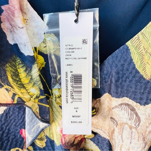 Alice + Olivia Blue Nora Floral Ruffle Silk Peplum Blouse Top Size 4 NWT $265 - Picture 4 of 9
